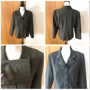Olive Green Button Fitted Blazer Shoulder Pad